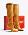 Pair of Over-The-Knee Boots with Shoe Box Mockup