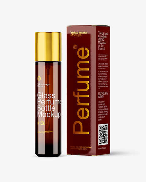 Amber Glass Perfume Bottle with Box Mockup - Glass bottle mockup
