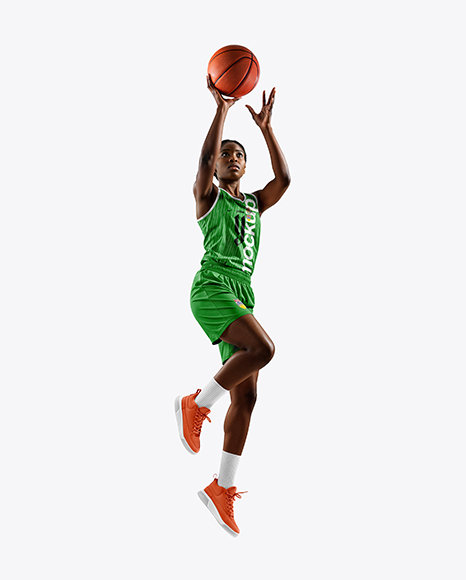 Afro-American Female Basketball Player Wearing Full Basketball Uniform Mockup - Download+Womens+Full+Basketball+Kit+With+V-Neck+Jersey+...