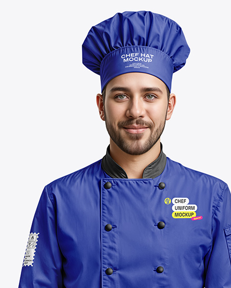 Man Wearing Chef Uniform and Chef Hat Mockup