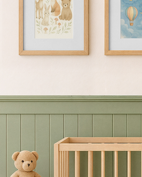 Nursery Room with Three Framed Posters Mockup