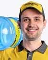 Delivery Man Wearing Polo Shirt and Baseball Cap Holding 5L Water Bottle Mockup