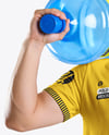 Delivery Man Wearing Polo Shirt and Baseball Cap Holding 5L Water Bottle Mockup