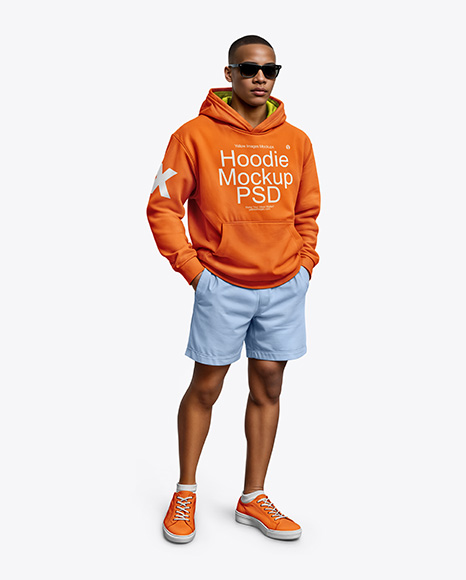Black Man Wearing a Hoodie and Sunglasses Mockup - Mockup moletom
