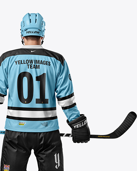 Man Wearing Full Ice Hockey Kit Mockup - Back view
