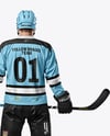 Man Wearing Full Ice Hockey Kit Mockup - Back view