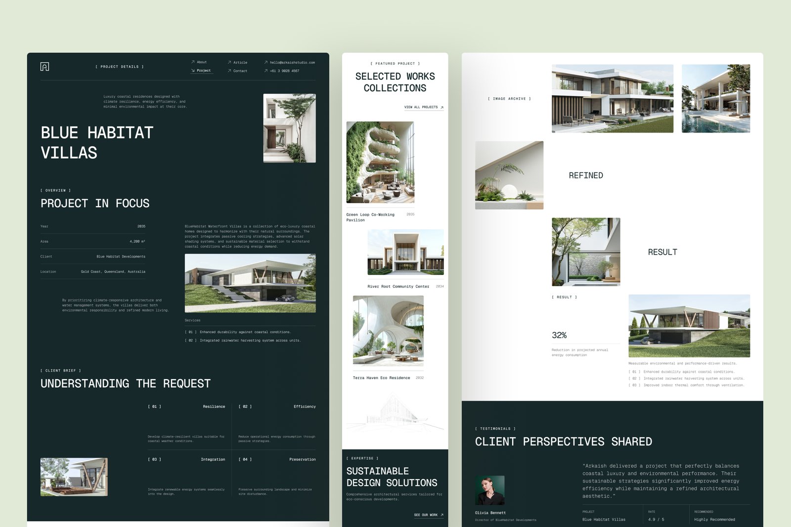 Arkaish – Sustainable Architecture Firm Website UI Figma Design