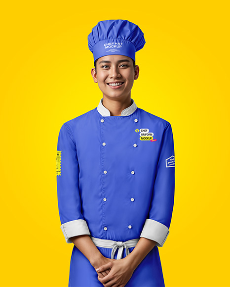 Asian Man Wearing Chef Uniform and Chef Hat Mockup