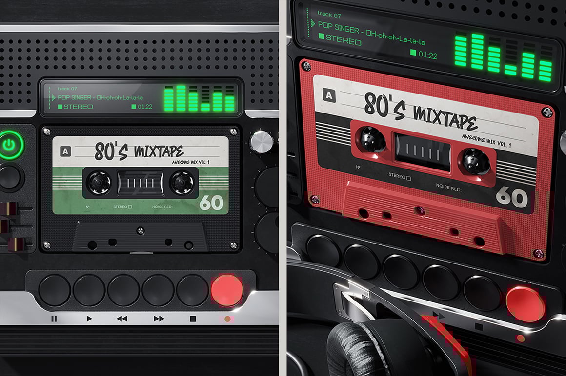 Retro Tape Cassette in the Futuristic Audio Player Mockup