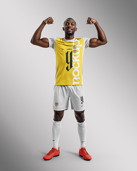 Black Man Wearing Full Soccer Kit Mockup