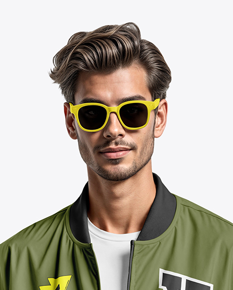 Man in Sunglasses Wearing Bomber Jacket and Jeans Mockup