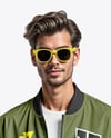 Man in Sunglasses Wearing Bomber Jacket and Jeans Mockup