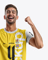 Man Wearing Crew Neck Soccer Jersey and Shorts Mockup