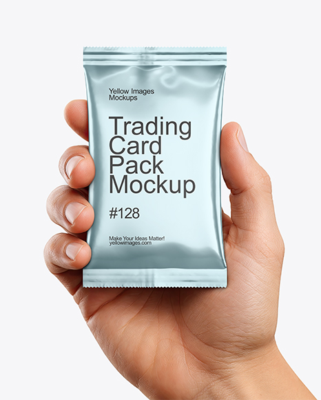 Metallic Trading Card Pack in a Hand Mockup