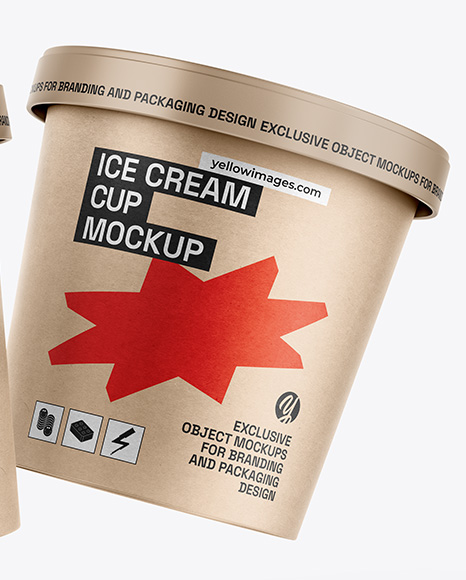 Two Kraft Paper Ice Cream Cups Mockup