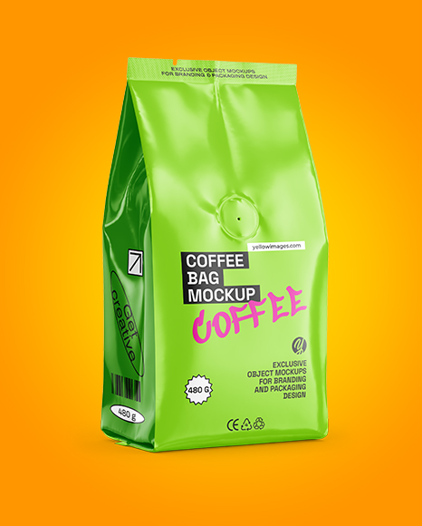 Glossy Coffee Bag Mockup – Half Side view