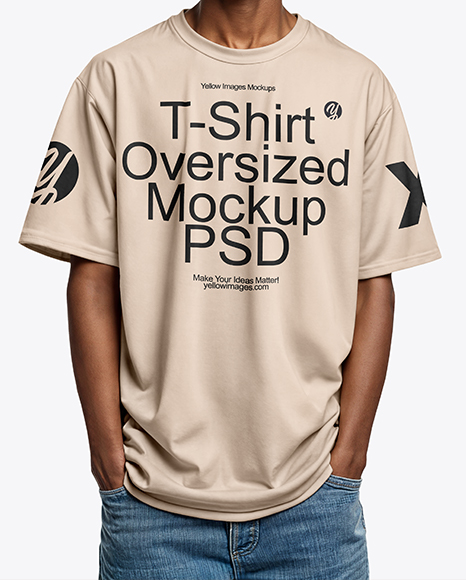Black Man Wearing Oversized T-Shirt and Baseball Cap Mockup