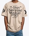 Black Man Wearing Oversized T-Shirt and Baseball Cap Mockup