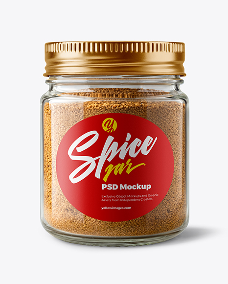 Clear Glass Jar with Ground Nutmeg Mockup - Realistic mockups
