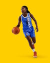 Female Basketball Player Wearing V-Neck Jersey and Shorts Mockup