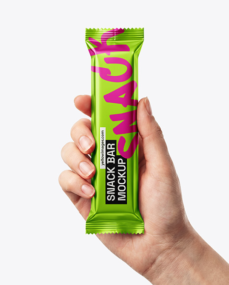 Metallic Snack Bar in a Hand Mockup