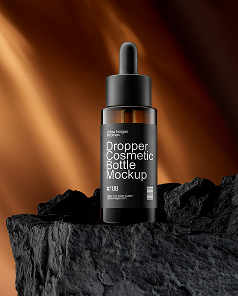 Amber Dropper Bottle on the Rock Mockup