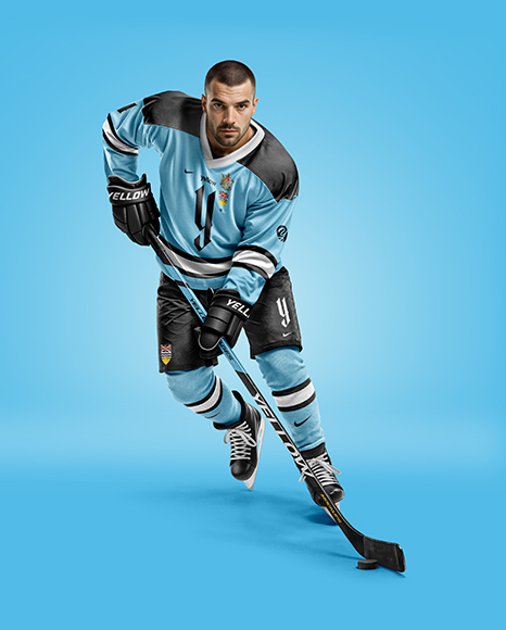 Man Wearing Full Ice Hockey Kit Mockup