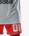 Black Man Wearing Boxing Sleeveless Hooded Shirt and Shorts Mockup