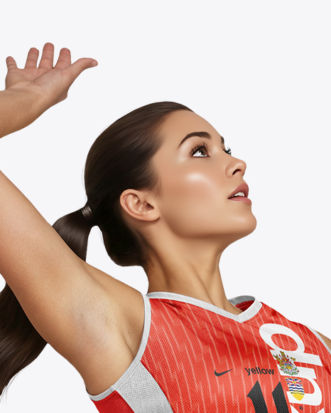 Woman Wearing Full Volleyball Kit with Ball Mockup