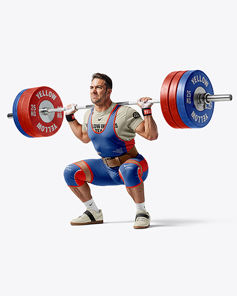 Man Wearing Weightlifting Suit with Barbell Mockup - Sport Kit mockups
