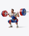 Man Wearing Weightlifting Suit with Barbell Mockup