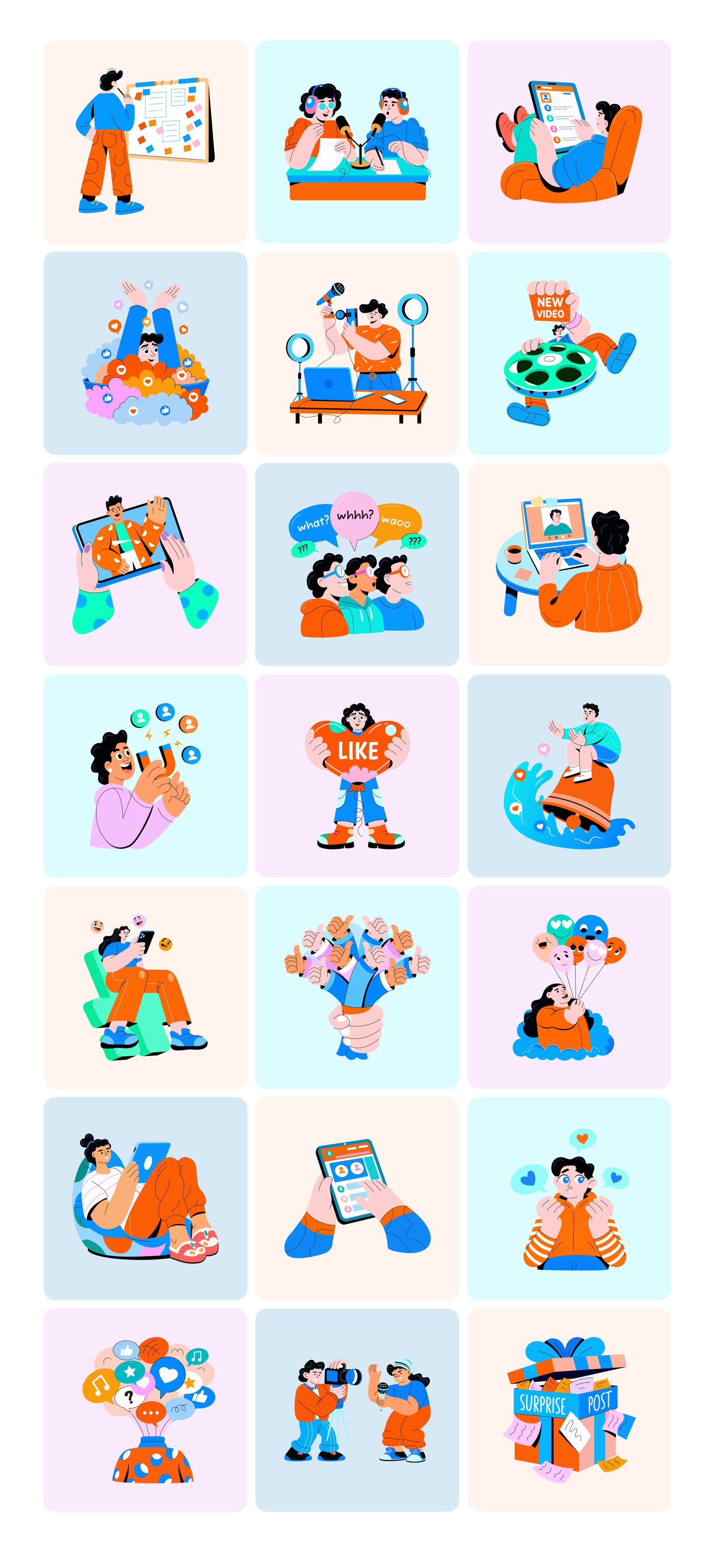 Social Media Illustration Art Set