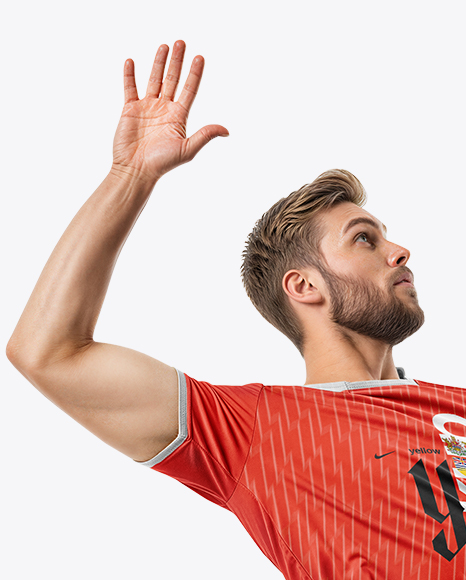 Man Wearing Full Volleyball Kit with Ball Mockup