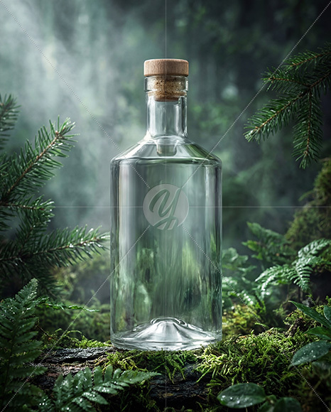 Dry Gin Bottle Surrounded by Forest Mockup
