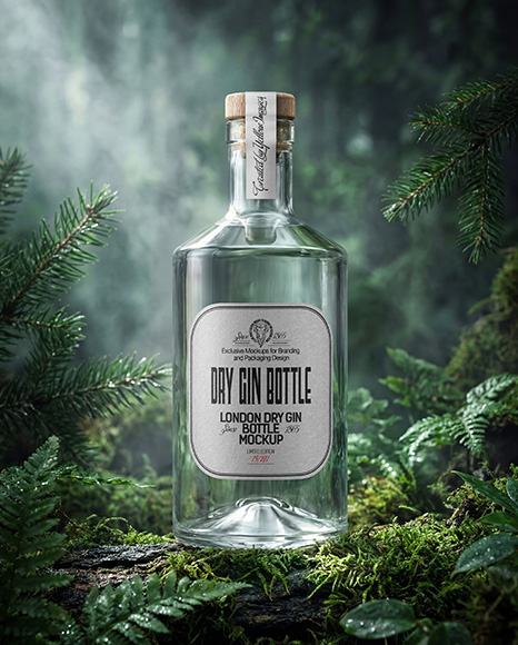 Dry Gin Bottle Surrounded by Forest Mockup