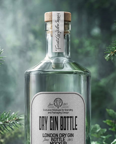 Dry Gin Bottle Surrounded by Forest Mockup