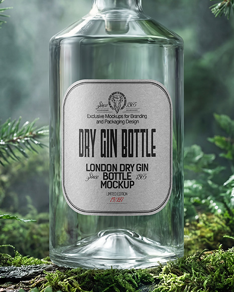 Dry Gin Bottle Surrounded by Forest Mockup