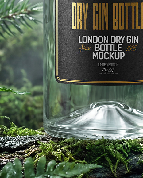 Dry Gin Bottle Surrounded by Forest Mockup