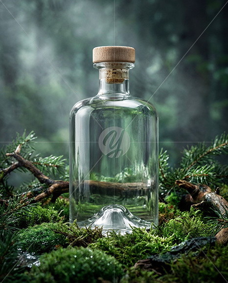 Dry Gin Bottle Surrounded by Forest Mockup