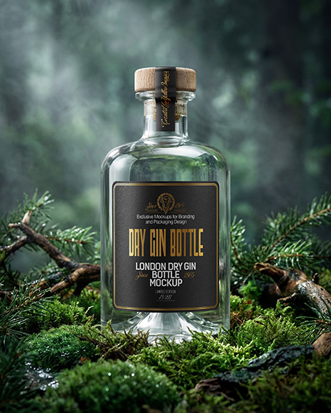 Dry Gin Bottle Surrounded by Forest Mockup