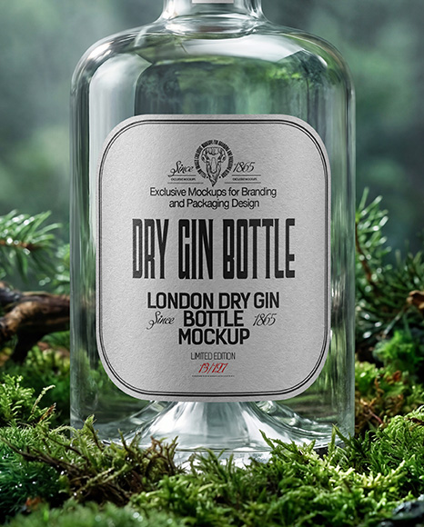 Dry Gin Bottle Surrounded by Forest Mockup