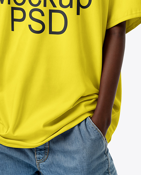 Young Black Woman Wearing Oversized T-Shirt and Visor Cap Mockup