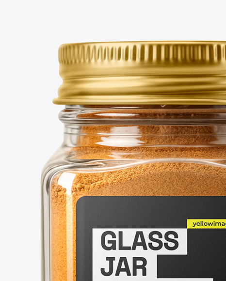 Square Glass Jar with Cinnamon Powder Mockup
