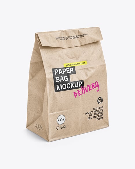 Kraft Paper Food Bag with Sticker Label Mockup