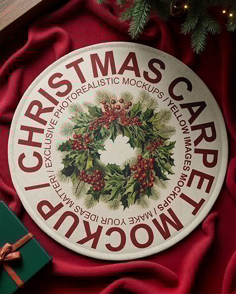 Christmas Round Rug Next to Christmas Tree Mockup