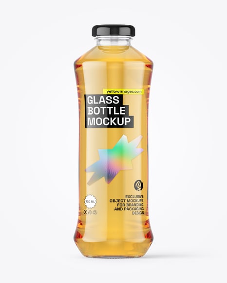 Glass Bottle with Apple Juice Mockup - Apple+Juice+Glass+Bottle+Mockup+In+Bottle+Mockups+On+Yellow+Images+Object+Mockups