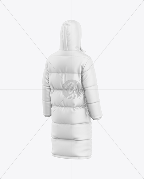 Men's Long Hooded Down Jacket Mockup - Back Half Side View