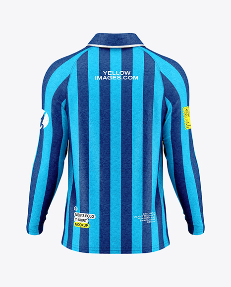 Men's Heather Raglan Long Sleeve Polo Shirt Mockup - Back View