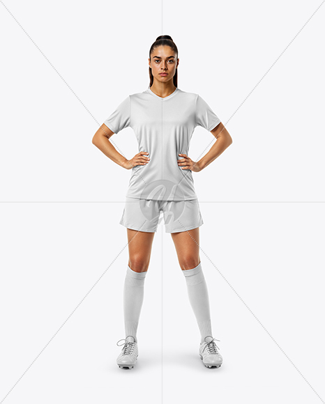 Woman Wearing Soccer Jersey and Shorts Mockup