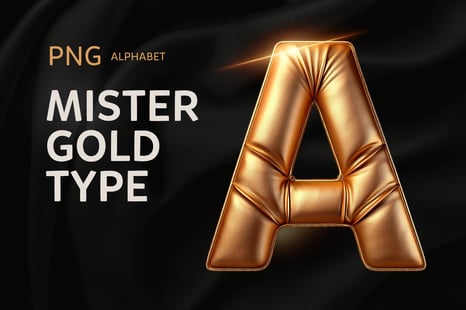 Mister Gold Font: Geometric Gold Pillow Leather Alphabet - Fonts